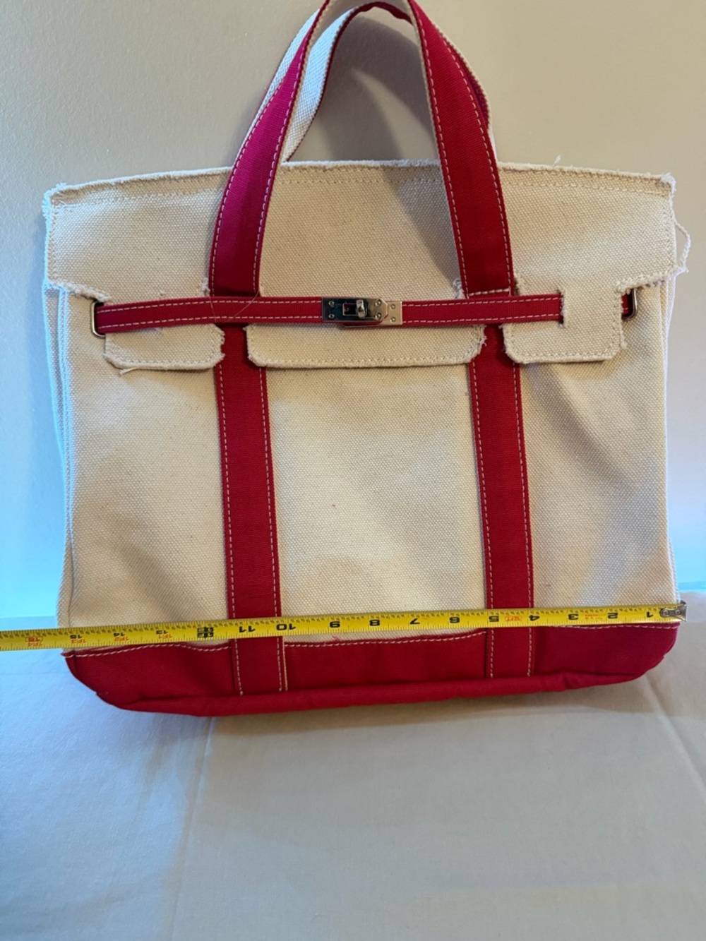 Canvas Tote with Pink-Red Trim - Picture 6 of 7